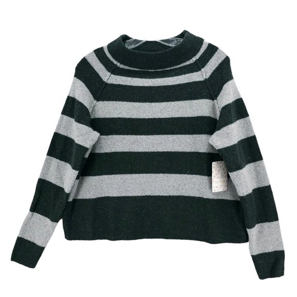 NWT FREE PEOPLE Gray Green Striped Sweater Pullover Size XS - Picture 1 of 7